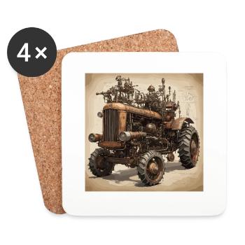 Bauplan / Sepia / Vintage / Retro / Traktor - Untersetzer (4er-Set) - Weiß - Vorne