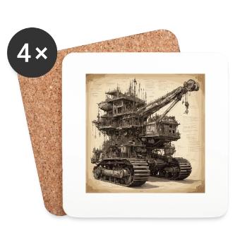 Bauplan / Sepia / Vintage / Retro / Bagger - Untersetzer (4er-Set) - Weiß - Vorne
