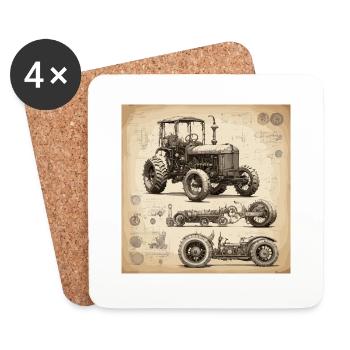 Bauplan / Sepia / Vintage / Retro / Traktor - Untersetzer (4er-Set) - Weiß - Vorne