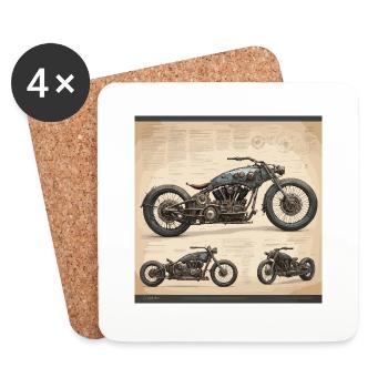 Bauplan / Sepia / Vintage / Retro / Motorad - Untersetzer (4er-Set) - Weiß - Vorne