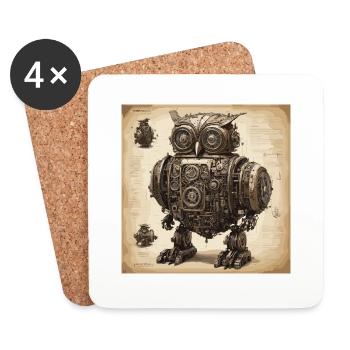 Bauplan / Sepia / Vintage / Retro / Eule - Untersetzer (4er-Set) - Weiß - Vorne