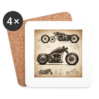 Bauplan / Sepia / Vintage / Retro / Motorrad - Untersetzer (4er-Set) - Weiß - Vorne