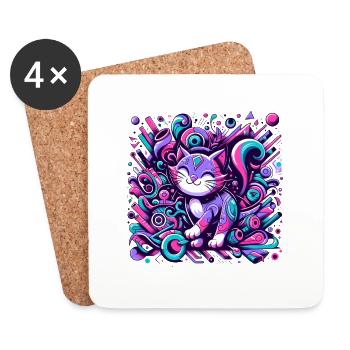 Katze bunt abstrakt moderner Stil - Untersetzer (4er-Set) - Weiß - Vorne