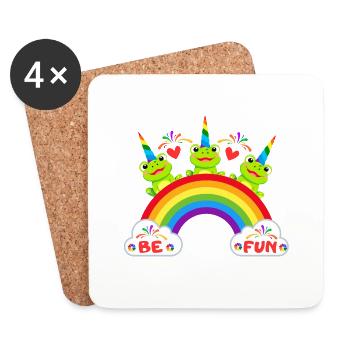 Happy Frog Be Fun message positif gai coloré 3 - Dessous de verre (lot de 4) - blanc - Devant