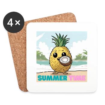 Summer Time Ananas Kokos Strandurlaub - Untersetzer (4er-Set) - Weiß - Vorne
