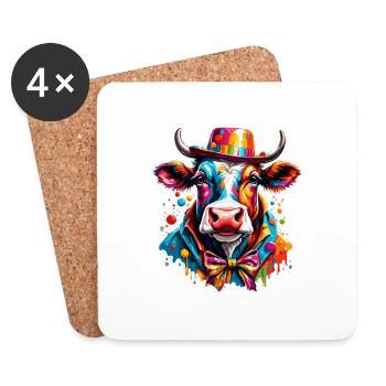 Clown Animal / Circus / Funny / Colorful / Show / Cow - Coasters (set of 4) - white - Front