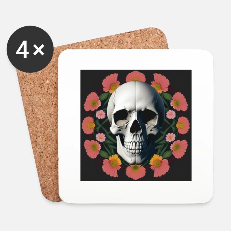 Flower-Skull - Untersetzer (4er-Set) - Weiß