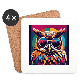 Cool Owl with Sunglasses Popart - Coasters (set of 4) - white - Front