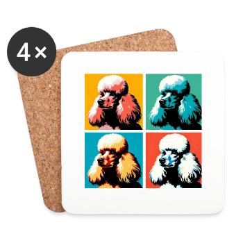 Portrait de chien caniche Pop - Portrait d’animal de compagnie - Dessous de verre (lot de 4) - blanc - Devant