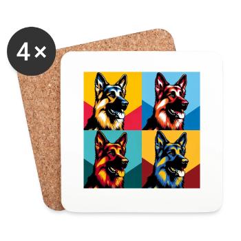 Pop German Shepherd Dog Portrait - Pet Portrait - Coasters (set of 4) - white - Front