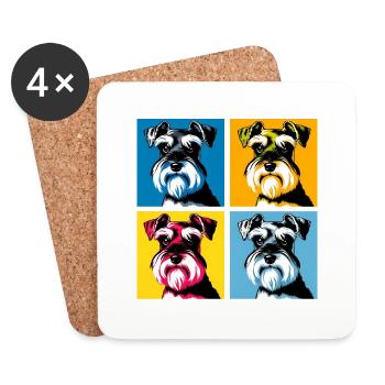 Pop Miniature Schnauzer chien Portrait - Pet Portrai - Dessous de verre (lot de 4) - blanc - Devant