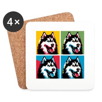 Pop Sibérien Husky chien Portrait - Portrait d’animal de compagnie - Dessous de verre (lot de 4) - blanc - Devant