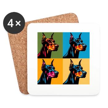 Pop Dobermann Pinscher Hund Portrait - Haustier Portrait - Untersetzer (4er-Set) - Weiß - Vorne
