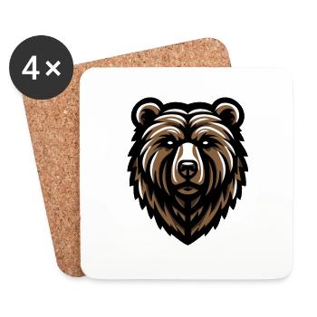 Brown Grizzly Bear Head Design - Coasters (set of 4) - white - Front