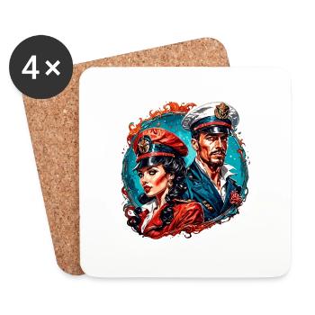 Couple de marins / Équipage de navire / Ancre / Couple - Dessous de verre (lot de 4) - blanc - Devant