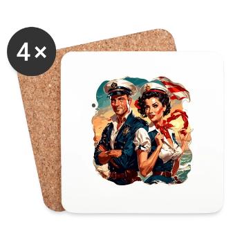 Couple de marins / Équipage de navire / Ancre / Couple - Dessous de verre (lot de 4) - blanc - Devant