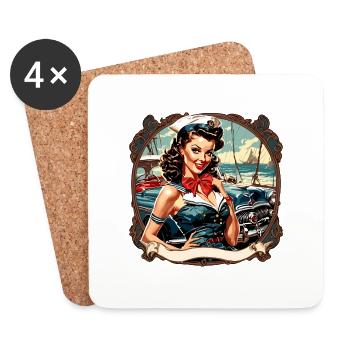 Marin / Pin-up / Navire / Bateau / Ancre / Dame - Dessous de verre (lot de 4) - blanc - Devant