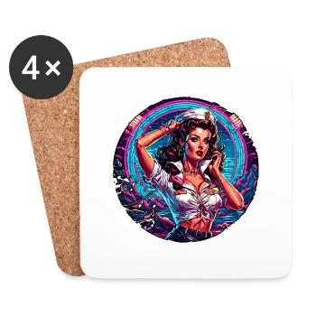 Marin / Pin-up / Navire / Bateau / Ancre / Dame - Dessous de verre (lot de 4) - blanc - Devant
