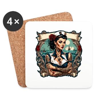 Marin / Pin-up / Navire / Bateau / Ancre / Dame - Dessous de verre (lot de 4) - blanc - Devant
