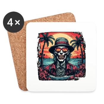 Zombie / Plage / Île / Vacances / Été / Soleil - Dessous de verre (lot de 4) - blanc - Devant