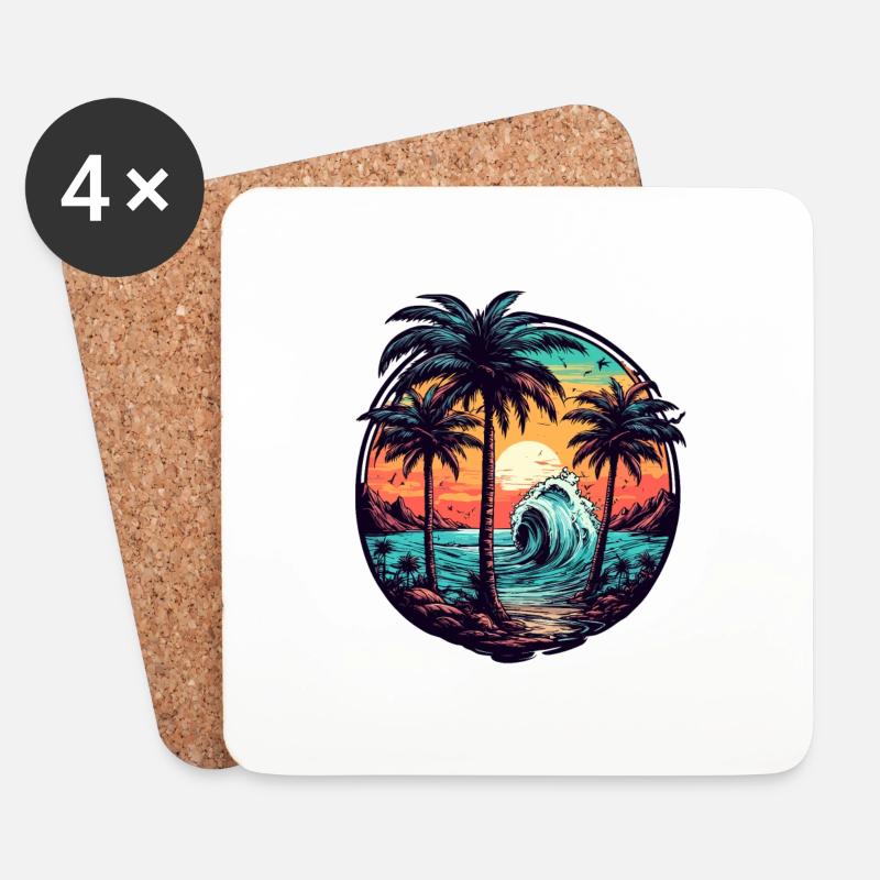Strand / Insel / Urlaub / Sommer / Sonne / Meer - Untersetzer (4er-Set) - Weiß