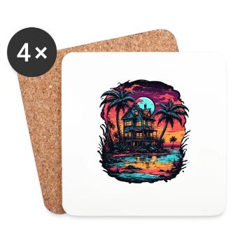 Beach / Island / Vacation / Summer / Sun / Sea - Coasters (set of 4) - white - Front