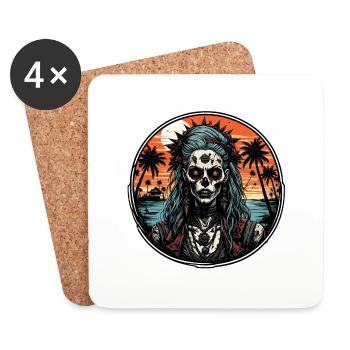 Zombie / Plage / Île / Vacances / Été / Soleil - Dessous de verre (lot de 4) - blanc - Devant