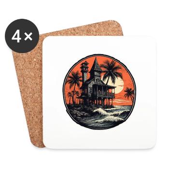 Strand / Insel / Urlaub / Sommer / Sonne / Meer - Untersetzer (4er-Set) - Weiß - Vorne