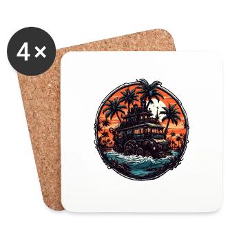 Strand / Insel / Urlaub / Sommer / Sonne / Meer - Untersetzer (4er-Set) - Weiß - Vorne