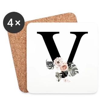 Tropischer floraler V-Buchstabe - Untersetzer (4er-Set) - Weiß - Vorne