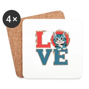 "Love Kitten: The Magic of Purring" - Coasters (set of 4) - white - Front
