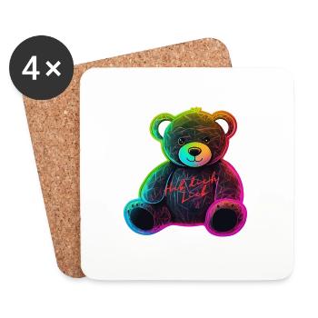Hab dich Lieb Bär,Neon Teddy - Untersetzer (4er-Set) - Weiß - Vorne