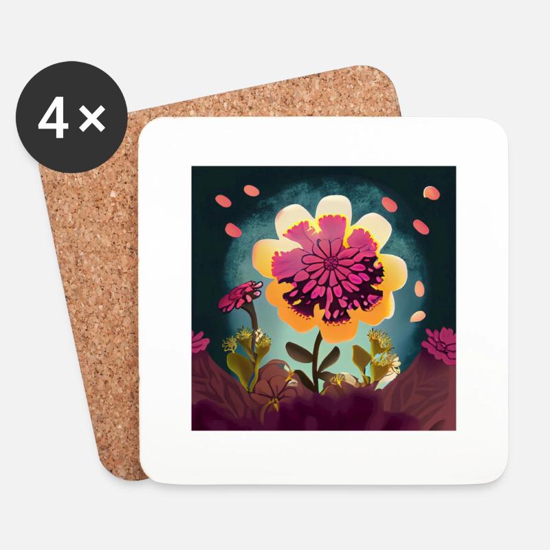 Bunte Freiheit: Hippie Blume - Untersetzer (4er-Set) - Weiß