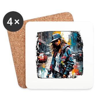 Rappeur / Hip Hop / Chanson / Cool / Rimes / Beat - Dessous de verre (lot de 4) - blanc - Devant