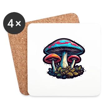 Mushroom / Mushroom / Meadow / Forest / Goa / Psy - Coasters (set of 4) - white - Front