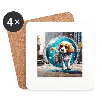 Animal dans bulle de savon / enfantin / mignon / chien - Dessous de verre (lot de 4) - blanc - Devant
