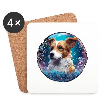 Animal dans bulle de savon / enfantin / mignon / chien - Dessous de verre (lot de 4) - blanc - Devant