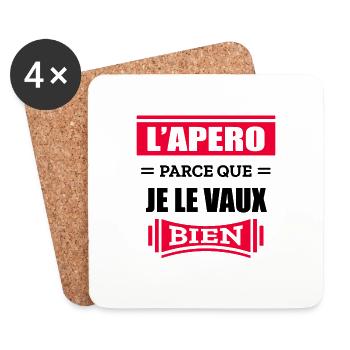 L'APÉRO PARCE QUE JE LE VAUX BIEN - Dessous de verre (lot de 4) - blanc - Devant