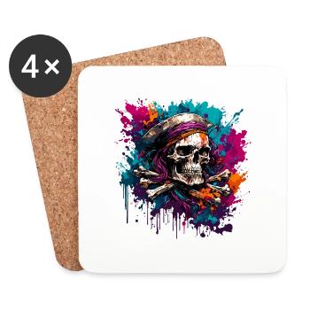 Pirate / Ahoy / Anchor / Captain / Skull / Rum - Coasters (set of 4) - white - Front