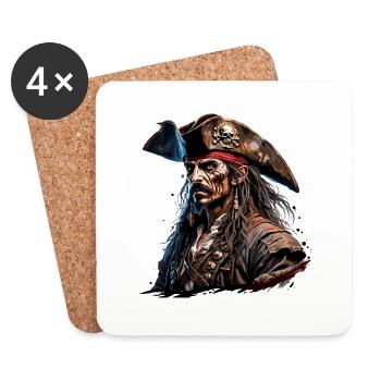 Pirat / Ahoi / Anker / Kapitän / Totenkopf / Rum - Untersetzer (4er-Set) - Weiß - Vorne