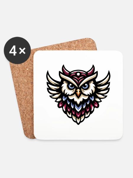 Coole fliegende Eule - Untersetzer (4er-Set) - Weiß