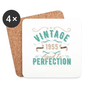 Jahrgang 1955 - 1955 Geburtstagsgeschenk - Untersetzer (4er-Set) - Weiß - Vorne