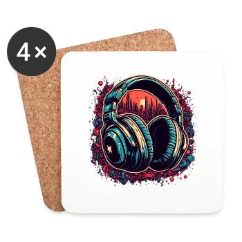 Casque / Audio / Musique / Son / Cool - Dessous de verre (lot de 4) - blanc - Devant