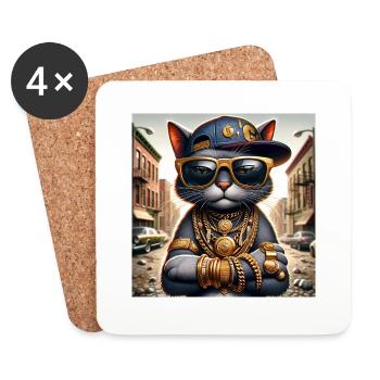 Gato Loco RapCat RapperCat Rapping Cat Klunker - Dessous de verre (lot de 4) - blanc - Devant