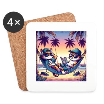 Gato Loco Surf Cats Hamac Chats dans Hamac - Dessous de verre (lot de 4) - blanc - Devant