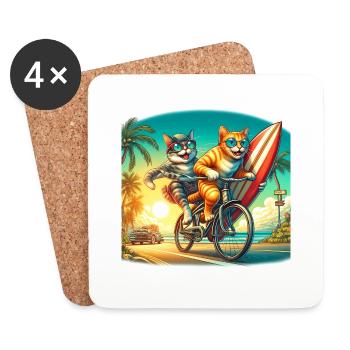 Gato Loco Surfing Cat Surfer Feunde Bike Cool - Dessous de verre (lot de 4) - blanc - Devant