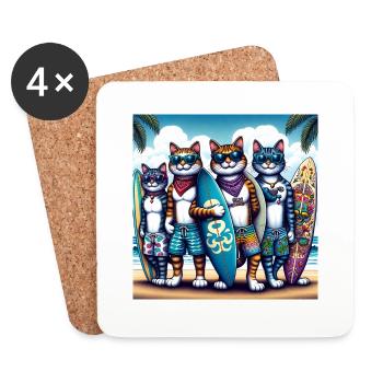 Gato Loco SurferDudes Chats Planche De Surf - Dessous de verre (lot de 4) - blanc - Devant
