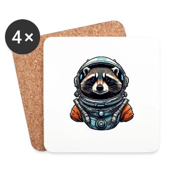 Astronaute / Espace / Animal / Raton laveur / Vaisseau spatial - Dessous de verre (lot de 4) - blanc - Devant