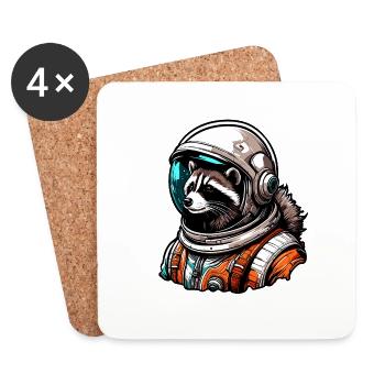 Astronaut / Weltall / Tier / Waschbär / Raumschiff - Untersetzer (4er-Set) - Weiß - Vorne