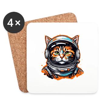 Astronaut / Space / Animal / Cat / Spaceship - Coasters (set of 4) - white - Front